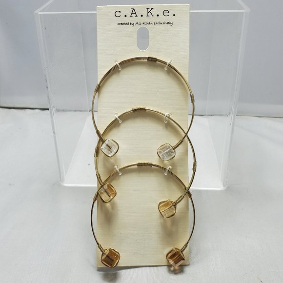 C.A.K.E. 3pc gold with multi stone cuff bracelet - Picture 2 of 6